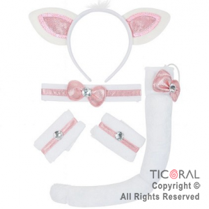 SET DISFRAZ GATITA VINCHA OREJAS COLLAR COLA Y MU�EQUERAS